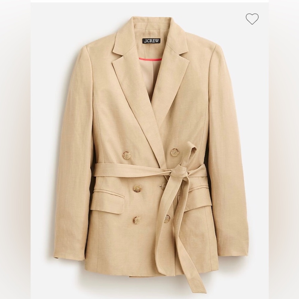 J. Crew Double Breasted Blazer Jacket in Tan Chelsea Linen Cupro Blend, Size 14
